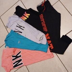 3 PINK shirts 1 tank top I leggings Box Lot